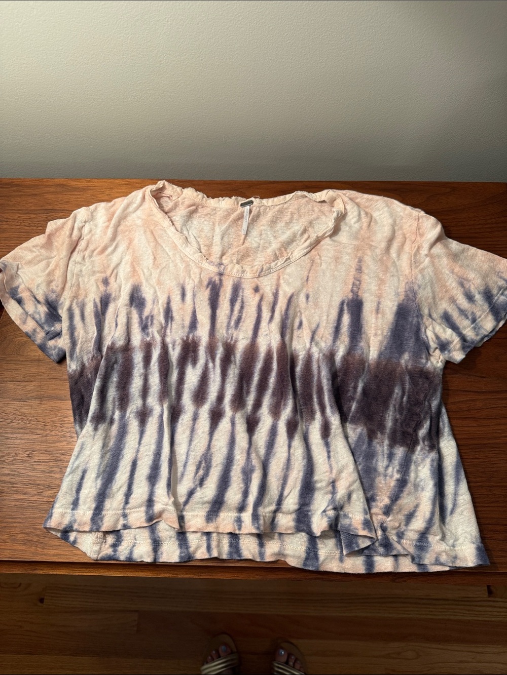 Free People Pink and Navy Tie-Dye Short Sleeve Tee